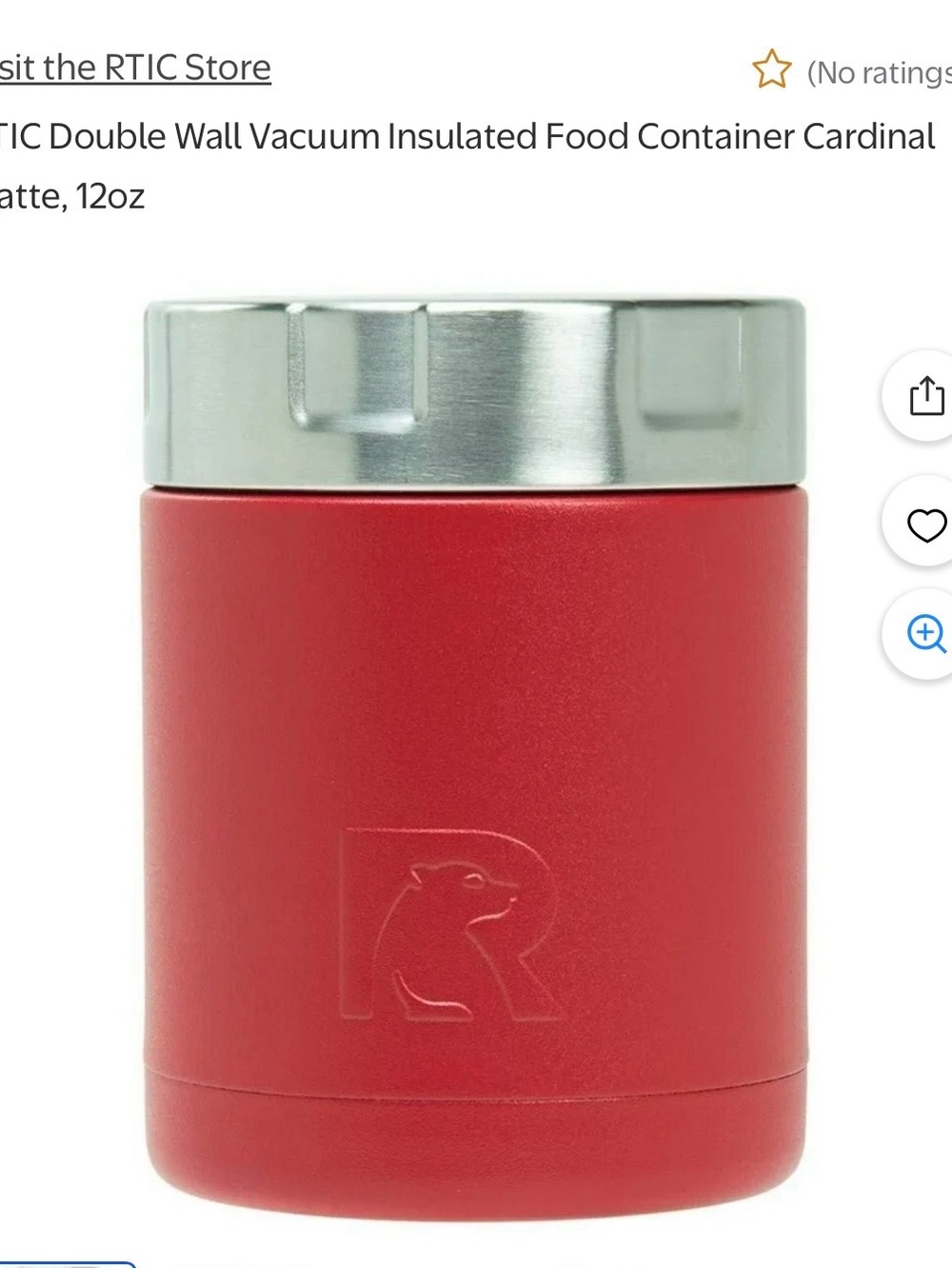 RTIC Red Insulated Vacuum Food Container - 12oz